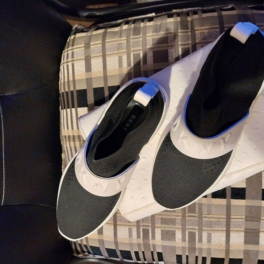 DKNY Black and White Slip-On Sneakers